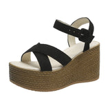 Breakj Summer New Large-Size Lady Thick Bottom Heel Sandals Buckle Design Laturethane