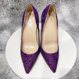 Purple Embossed Crocodile Effect Women Pointy Toe Slip On High Heel Shoes for Party Sexy Ladies Dress Stiletto
