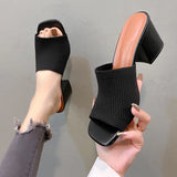 Women Sandals Slippers Luxury Summer Outdoor Casual Women Shoes Open Toe Soft High Heels Slides Black Mules Sandals Size