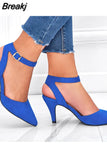 Brand New 2023 Summer Spring Female Ankle Strap Pumps Thin Heels Pointed Toe Office Ladies Sandal Elegant Party