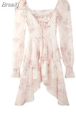 Floral Y2k Mini Dress Woman Beach Elegant Fashion Short Party Dress Casual Short Party Korean Style Dress 2023