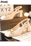 Womens Summer Footwear Transparent Shoes for Woman 2023 Chunky Heels Studded Green with Medium Block Heel Sandals Square Toe