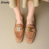 Square Head Retro Metal Buckle Heels Women Flat Shoes Fashion Solid Color Style Affordable Low Heel Loafers Womens