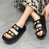 Heart Decoration Platform Sandals for Women Summer 2023 Eva Soft Sole Baech Slippers Woman Anti-Slip Pink Slides