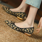 22023 French Style with Retro Metal Buckle Pointed Flat Single Female Leopard Print Flat