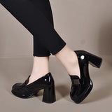 Fashion Women's Shoes Fashion Spring Autumn Women High Heels Round Toe Thick Heels Patent Leather Female Pumps Zapatos