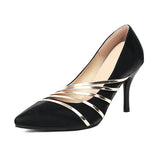 Women Sexy Stiletto Shoes Satin 2023 Spring Summer PU Leather Pumps Colours Block Strappy Size 34~48 Elagant Lady High