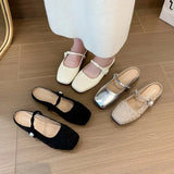 Gentle Semi-Slippers Flat-Soled Shoes Women's Bag Head With A Soft Sole Silver Mary Jane Women's Shoes Temperament Word