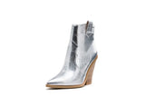 Gold Snake Print Ankle Boots For Women Wedge High Heels Boots Woman Runway Design Chunky Heels Botas Mujer Western