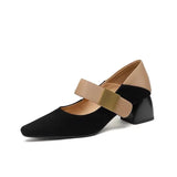 Jane Shoes for Woman 2024 New Spring Fashion Chunky Party Shoes Women's Square Toe High Heels Shoes Retro Black Woman