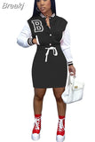 Women Long Sleeve Single Breasted Sweatshirt Style Baseball Casual Mini Dress Autumn 2023 Street Active Dresses