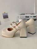 Word With High Heels For Women With Single Shoes 2024 Spring New Korean Version Of Thick Soles, Thick Heels, Square Heels, Retro Mary Jane