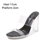 slippers women 2023 Summer New Transparent Word Female Slides Square Crystal Heel High Heels 11cm Women Catwalk
