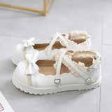 buckle red white Sweet Bow Buckle Strap Mary Jane Shoes Woman Patchwork Lace Low Heel Pumps Women Pink Lolita Shoes