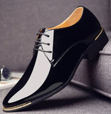 mens patent leather shoes men dress shoes lace up Pointed toe wedding Business party 5 colors big size