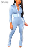 Fall Winter Casual Sport Two Piece Sets Women Zip Long Sleeve Coat + Pants Tracksuits Fashion Stripe Print 2pcs