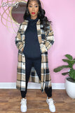 Elegant Office Lady Button Long Top Women Turndown Collar Long Sleeve Loose Jacket Fall Winter Plaid Print Coat