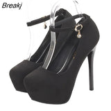 Women Platform Pumps Shoes Sexy Round Suede Sexy Rhinestones Buckle High Heels Shoes Wedding Party Shoes Zapatillas