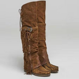 Bohemia Knee-length Women Boots Ethnic Personality High Boots Tassels Faux Suede Boots Girl Flat Bottom Long Botas