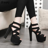 Summer 15CM Fashion Thick With Sandals Fish Mouth Shoes High-heeled Hollow Sandals Nightclub High Sandalias
