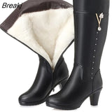 Winter Knee High Boots Warm Wool Fur Shoes Woman High Heels Soft Leather Non-slip Women's Winter Boots Footwear