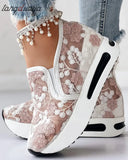 shoes Platform Wedges women's Sneakers Floral Embroidery Mesh Sneakers For Women Slip On Casual Comfy Heeled Shoes Woman