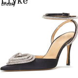 Summer Party Wedding Women Pumps Sandals Elegant Pink High Heels Stiletto Fashion Heart Shape Crystal Buckle Female
