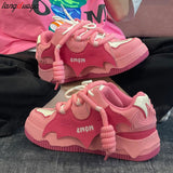 Korean Fashion Casual Kawaii Pink chunky shoes Platform Sports Sneaker Athletic Flat Board Shoe Tennis Shoes Sneakers