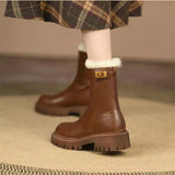Women Fashion Zippers Ankle Boots Lady Winter Soft Leather Warm Booties 35-41 Square Low Heels