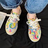Women Canvas Shoes 2023 Rainbow Design Canvas Shoes Women Lace Up Casual Shoes Ladies Graffiti Flat Shoes Zapatos