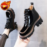 Women's Ankle Boots Chunky Combat Short Shoes for Woman Lace-up Footwear Punk Style Booties High Platform with Laces Goth