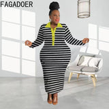 Women Turndown Collar Button Stripe Print Dresses Casual Long Sleeve Bodycon Mid Dress Fall Female Slim Vestidos
