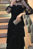 Winter Evening Party Dress Women Lace Design Korean Fashion Vintage Y2k Midi Dress Long Sleeve Black Cupcake Dress