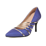 Women Sexy Stiletto Shoes Satin 2023 Spring Summer PU Leather Pumps Colours Block Strappy Size 34~48 Elagant Lady High