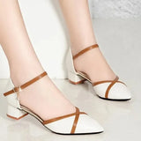 Women Classic Pointed Toe High Quality Black Leather Buckle Strap Square Heel Shoes Lady Office Pumps Sapatos Femininas