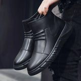 Men Chelsea Boots Slip-on Waterproof Ankle Boots Retro Black Men Fashion Boots Motorcycle Shoes Plus Size