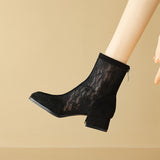 Breakj -43 Plus Size Boots Spring And Autumn Thin Hollow Net Boots 2025 New Women's Shoes Thick Heel Ankle Boots Fashion