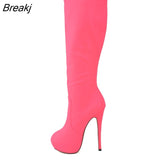 Womens Matte Leather Pointed Toe High Heels Autumn Winter Mid Calf Knee Wide Leg Stretch