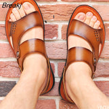 for men outdoor leather 2022 summer Men Shoes Genuine Leather Non-slip Beach Slip-On Sandals Travel