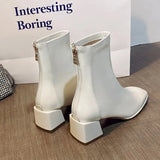 Spring Autumn New Fashion Korean Version Casual Solid Concise Elegant Zip Square Heel Spring Autumn Round