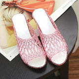 Women Platform Slippers Bling Wedges 2023 Summer High Heel Shoes Woman Casual Jelly Shoes Cut-out Slip On Female Fashion
