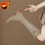 for Woman Elegant with Low Heels Women's Boots Tassel Long Footwear Winter Knee High Shaft Black Gothic Fashion 2023