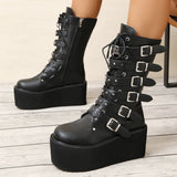 Breakj Style Rion Rivet Middle Cylinder Knight Boots 2023 Autumn And Winter New Thick Bottom High With Belt Buckle Size 43 Women