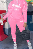 Hoodies Sporty Two Piece Set Women PINK Letter Print Sweatshirt And Skinny Pants Tracksuit Autumn Winter Casual