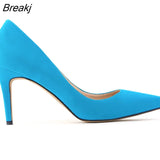 Classic Sexy Pointed Toe 8cm Mid High Heels Women Pumps Faux Suede Party Dress Wedding Shoes Big Size 10