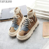 Matching Thick-Sole Big Head Doll Shoes Plus Velvet Women Boots Literary Retro Womens Short Boots Mori Girl Ankle
