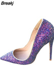 Glitter Shiny Women Shoes High Heel 12 cm Stilettos Pointed Toe Women Pumps Chaussure Femme Talon Sexy LF001