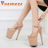Sales 2023 New Style Suede Sexy 20cm Women Sandals High Heels Open Toe Buckles Nightclub Party Women Shoes Apricot Size