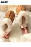 Women Shoes Suede Flats Platform Warm Causal Slippers 2023 New Autumn Winter Snow Boots Fur Round Toe Slingback Mujer