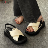 2023 Summer Women platform Sandals High Platform Leather Flip Flops Beach Comfort Casual Thick Bottom Slides Sandals